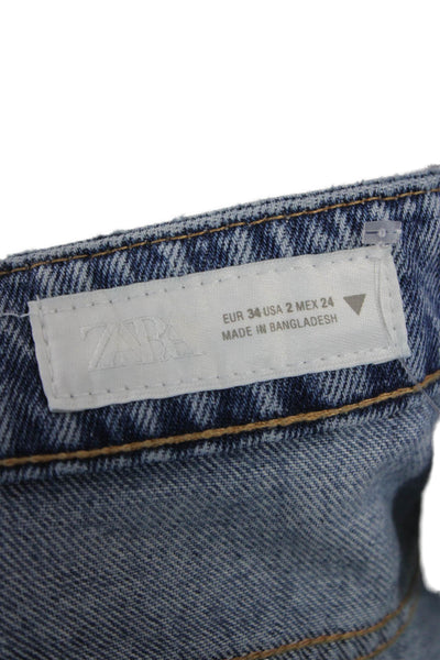 Zara Womens Wide-Leg Jeans Blue Cotton High Rise Button Size 2