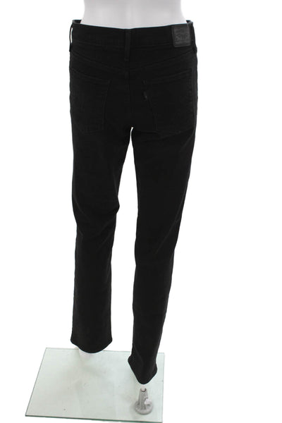 Levis Womens Straight Jeans Black Mid Rise Cotton Blend Button Size 30