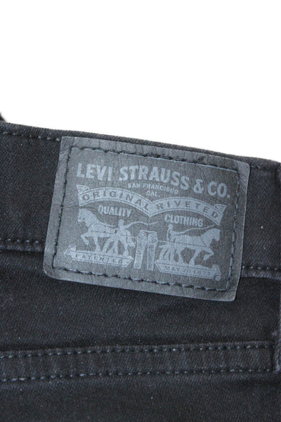 Levis Womens Straight Jeans Black Mid Rise Cotton Blend Button Size 30