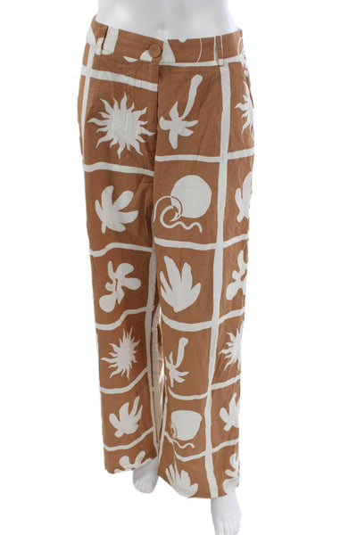 Sabo Womens Brown Geometric Cotton Button Pants Size L