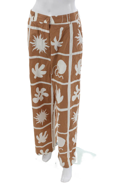 Sabo Womens Brown Geometric Cotton Button Pants Size L