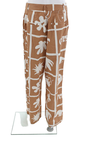Sabo Womens Brown Geometric Cotton Button Pants Size L