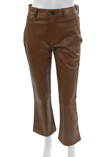 Paige Womens Brown Polyurethane Button Solid Pants Inseam 25 Size 27