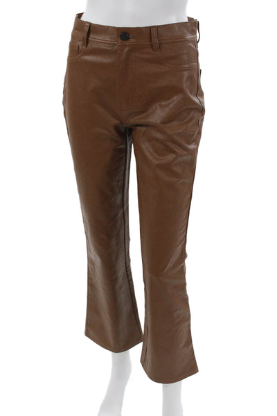 Paige Womens Brown Polyurethane Button Solid Pants Inseam 25 Size 27