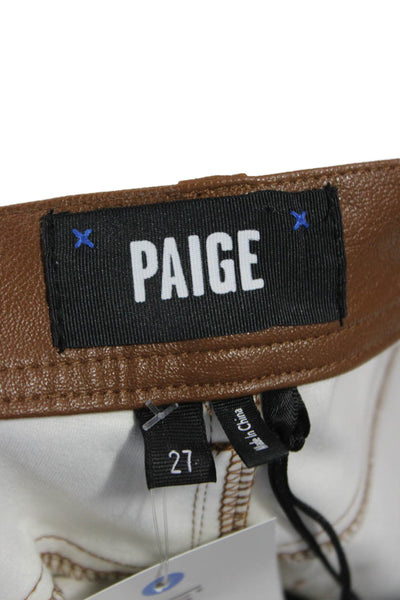 Paige Womens Brown Polyurethane Button Solid Pants Inseam 25 Size 27