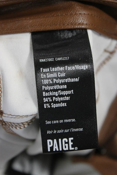 Paige Womens Brown Polyurethane Button Solid Pants Inseam 25 Size 27