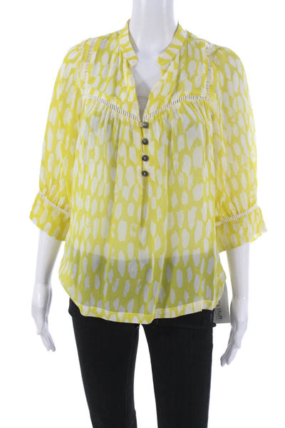 Dolan Womens Silk Collared Animal Print Button 3/4 Sleeve Tunic Size S