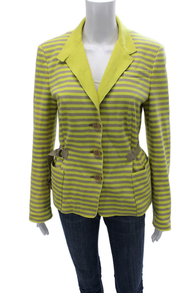 Akris Punto Women Basic Jacket Green Striped Cotton Button Long Sleeve Size 10