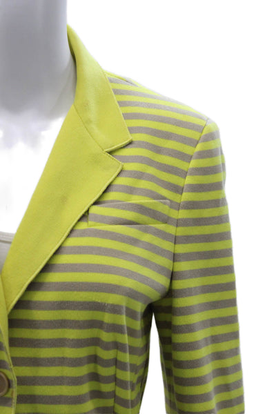 Akris Punto Women Basic Jacket Green Striped Cotton Button Long Sleeve Size 10