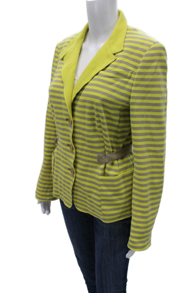 Akris Punto Women Basic Jacket Green Striped Cotton Button Long Sleeve Size 10