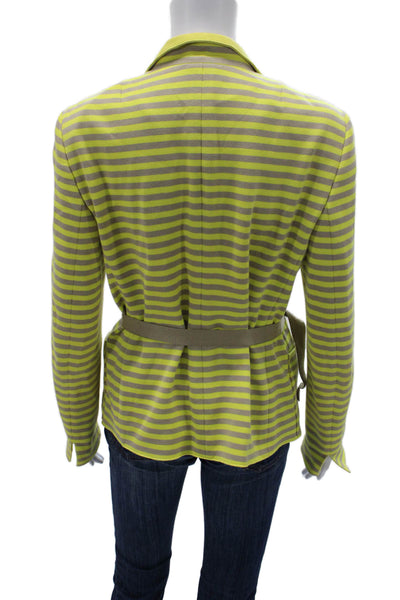 Akris Punto Women Basic Jacket Green Striped Cotton Button Long Sleeve Size 10