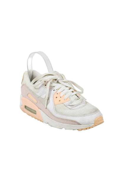 Nike Womens Lace Up Logo Nike Air Max 90 Sneakers White Pink Peach Size 7.5