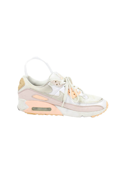 Nike Womens Lace Up Logo Nike Air Max 90 Sneakers White Pink Peach Size 7.5