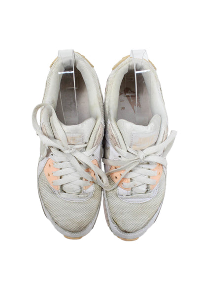 Nike Womens Lace Up Logo Nike Air Max 90 Sneakers White Pink Peach Size 7.5