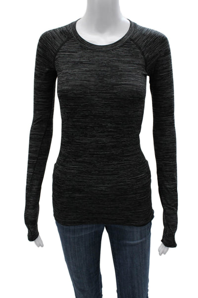 Lululemon Womens Striped Crew Neck Long Sleeve T-Shirt Black Size 2