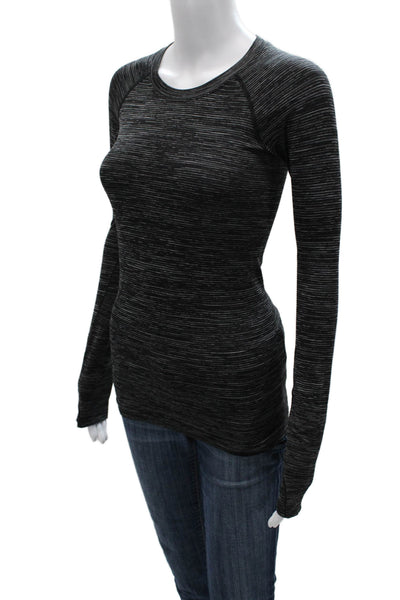 Lululemon Womens Striped Crew Neck Long Sleeve T-Shirt Black Size 2