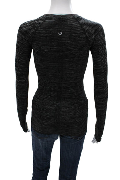 Lululemon Womens Striped Crew Neck Long Sleeve T-Shirt Black Size 2