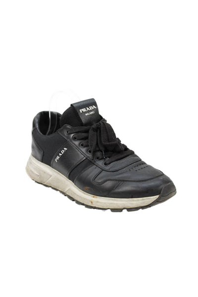 Prada Mens Leather Lace Up Prax 01 Low Top Sneakers Black White Size 9