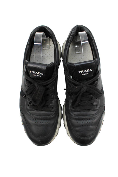 Prada Mens Leather Lace Up Prax 01 Low Top Sneakers Black White Size 9
