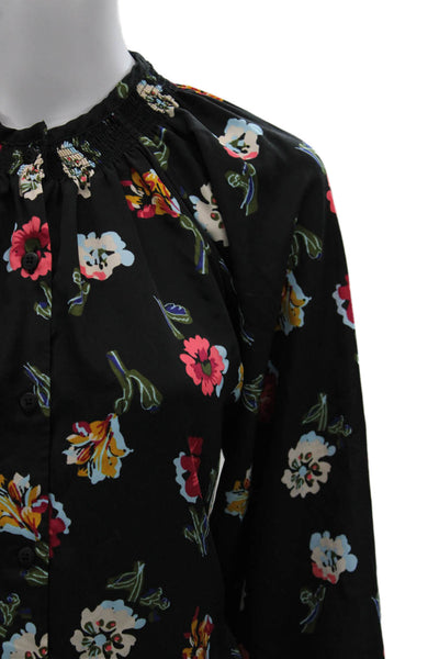 Tucker Women Basic Black Floral 3/4 Sleeve Round Neck Polyester Blouse Size M