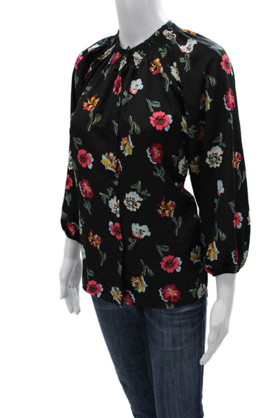 Tucker Women Basic Black Floral 3/4 Sleeve Round Neck Polyester Blouse Size M