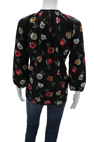 Tucker Women Basic Black Floral 3/4 Sleeve Round Neck Polyester Blouse Size M