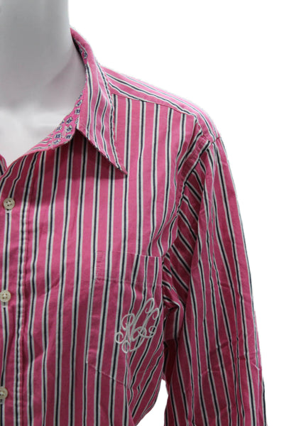 Lauren Ralph Lauren Women Pink Striped Tunic Button Up Long Sleeve Size S