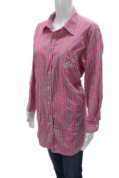 Lauren Ralph Lauren Women Pink Striped Tunic Button Up Long Sleeve Size S