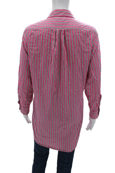 Lauren Ralph Lauren Women Pink Striped Tunic Button Up Long Sleeve Size S