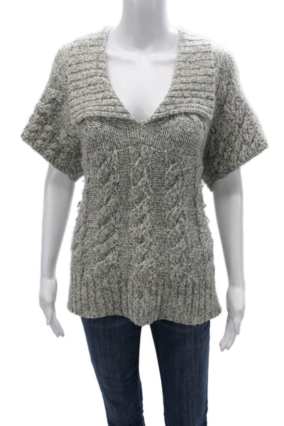 Kimchi Blue Women V-Neck Short Sleeve Pullover Sweater Gray Acrylic Size M