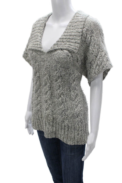 Kimchi Blue Women V-Neck Short Sleeve Pullover Sweater Gray Acrylic Size M