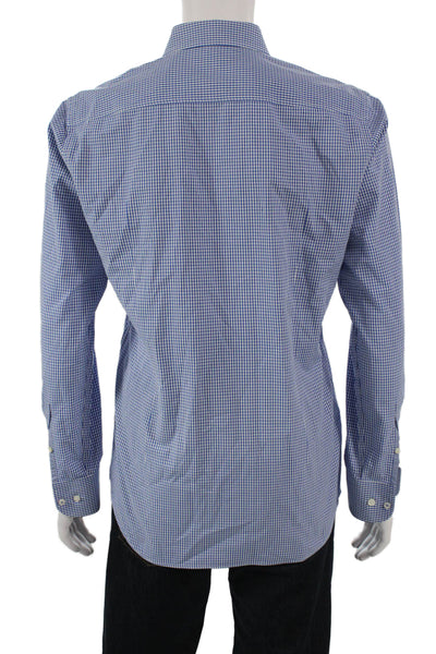 Boss Hugo Boss Mens Cotton Collared Striped Print Button Down Shirt Blue Size 39