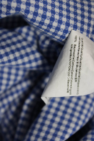 Boss Hugo Boss Mens Cotton Collared Striped Print Button Down Shirt Blue Size 39