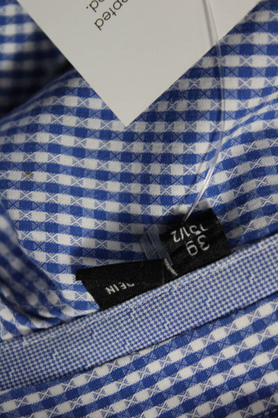 Boss Hugo Boss Mens Cotton Collared Striped Print Button Down Shirt Blue Size 39
