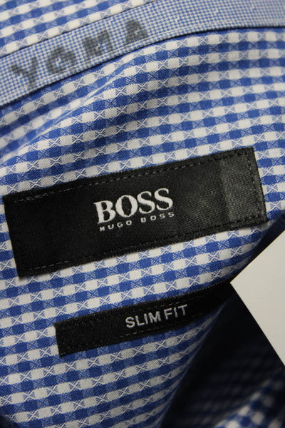 Boss Hugo Boss Mens Cotton Collared Striped Print Button Down Shirt Blue Size 39