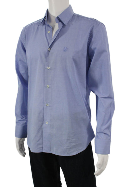 Roberto Cavalli Mens Mini Houndstooth Print Button Down Shirt Blue Size 40