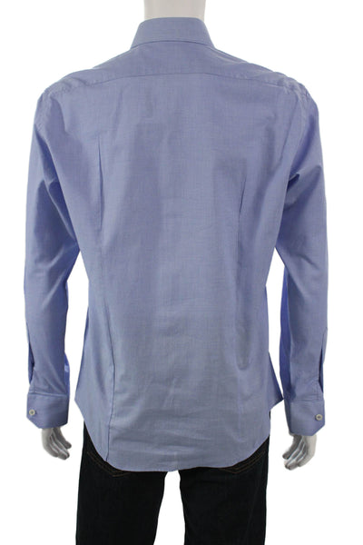 Roberto Cavalli Mens Mini Houndstooth Print Button Down Shirt Blue Size 40