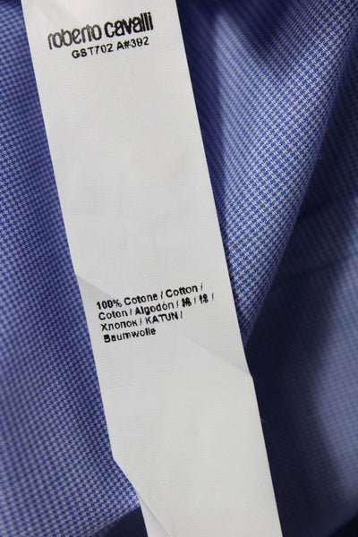 Roberto Cavalli Mens Mini Houndstooth Print Button Down Shirt Blue Size 40