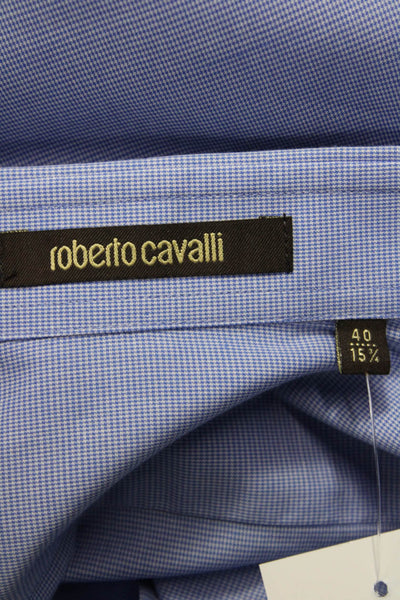 Roberto Cavalli Mens Mini Houndstooth Print Button Down Shirt Blue Size 40