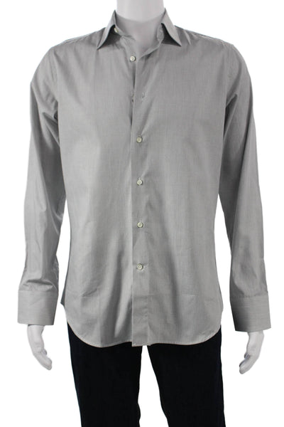 Canali Mens Cotton Collared Mini Geometric Print Button Down Gray Size 39