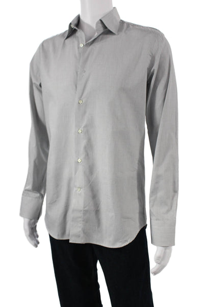 Canali Mens Cotton Collared Mini Geometric Print Button Down Gray Size 39