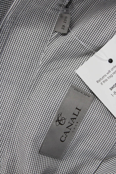 Canali Mens Cotton Collared Mini Geometric Print Button Down Gray Size 39
