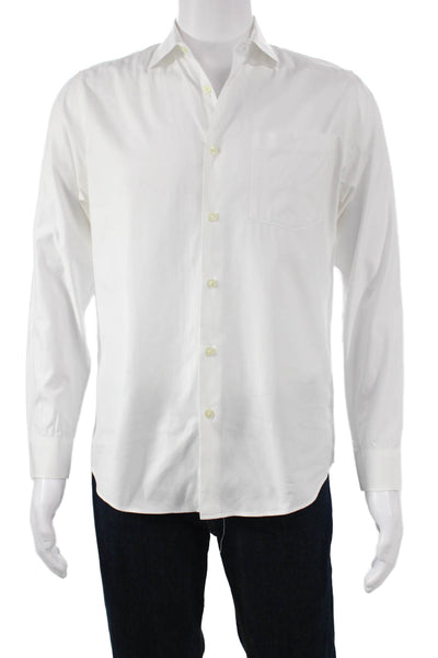 Zara Mens Cotton Collared Long Sleeve Button Down Shirt Solid White Size M