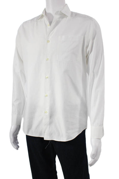Zara Mens Cotton Collared Long Sleeve Button Down Shirt Solid White Size M