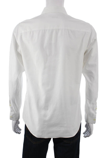 Zara Mens Cotton Collared Long Sleeve Button Down Shirt Solid White Size M
