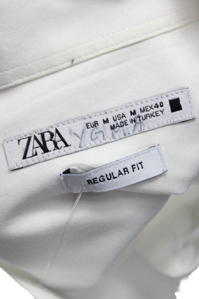 Zara Mens Cotton Collared Long Sleeve Button Down Shirt Solid White Size M
