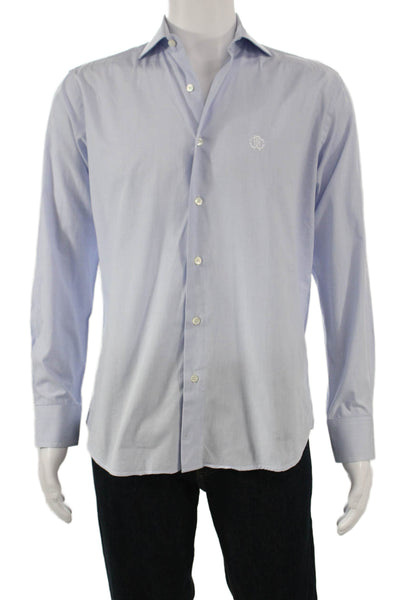 Roberto Cavalli Mens Geometric Print Button Down Shirt Blue Size 40