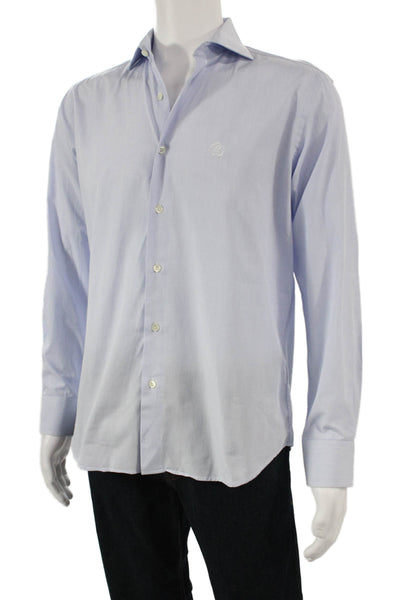 Roberto Cavalli Mens Geometric Print Button Down Shirt Blue Size 40