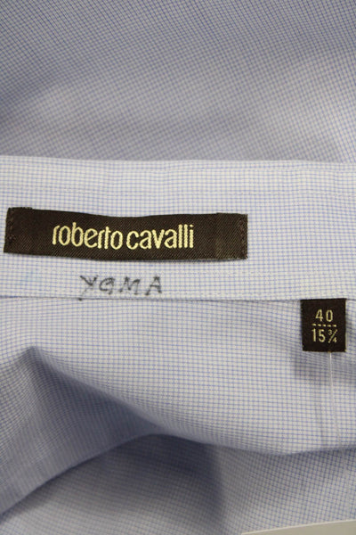 Roberto Cavalli Mens Geometric Print Button Down Shirt Blue Size 40