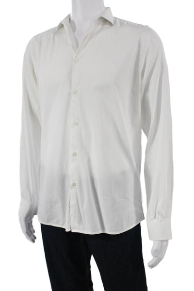 Zara Mens Cotton Collared Long Sleeve Button Down Shirt White Size M